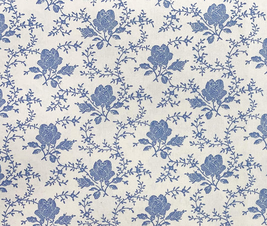 1 Metre Delphinium Blue Colour Floral Flowers 100% Cotton Fabric 43 Width