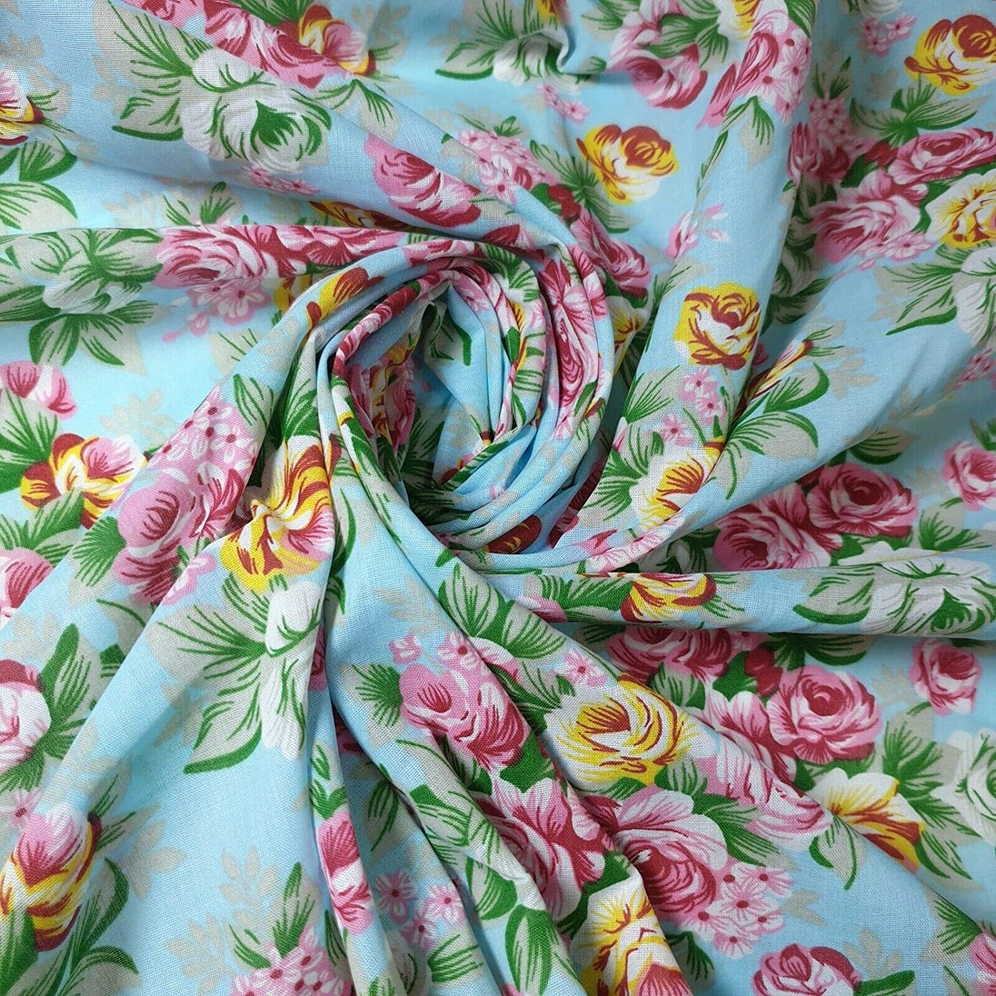 1 Metre 100 % Cotton Sky Vintage Roses Fabric Width: 110cm (45 inches)