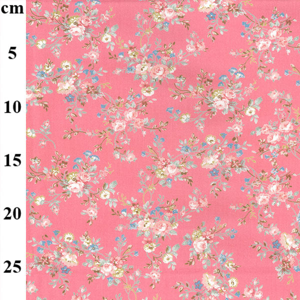 1 Metre 100% Cotton Fabric - Rose Blossom on Pink