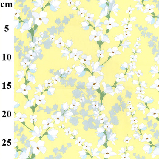 1 Metre Blossom on Lemon Yellow Background 100% Cotton Fabric x 110cm  Width stock location b3