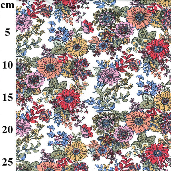 1 Metre 100% Cotton Poplin Colourful Blooms on Ivory Background Fabric Width: 110cm (44 inches)