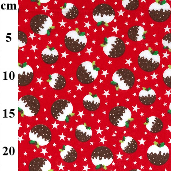 1 Metre Christmas Pudding on Red -110cm/43 Polycotton Fabric