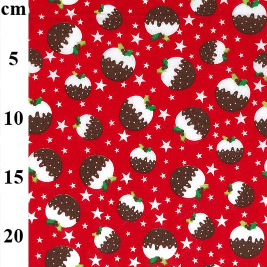 1 Metre Christmas Pudding on Red -110cm/43 Polycotton Fabric