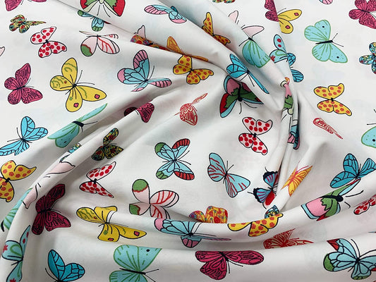 1 Metre Butterflies on Ivory 100% Cotton Fabric 43 Width