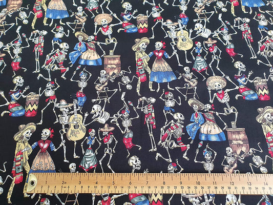 1 Metre 100 % Cotton Skeleton Party , Dawn of the Dead x110cm Width - S822