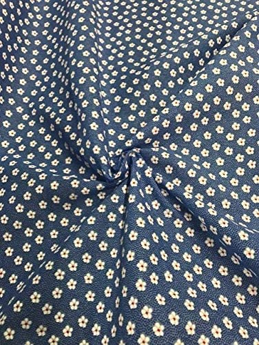 1 Metre Ditzy Small Floral Royal Blue Polycotton Fabric  x 43