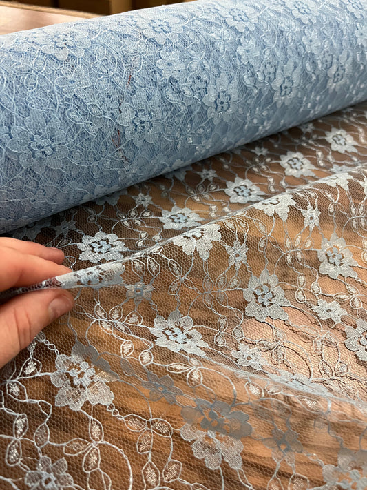 1m blue Flower Lace Fabric x 112cm/44 - 100% Polyester