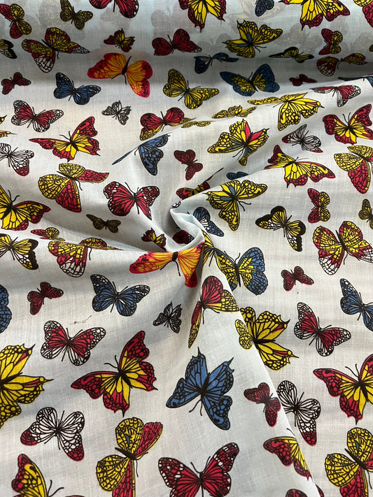 1 Metre Blue Butterfly Polycotton Fabric x 112cm / 44