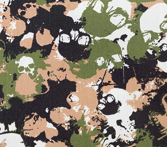 1 Metre 100% Cotton Green Skull Jungle Camouflage 150cm Wide