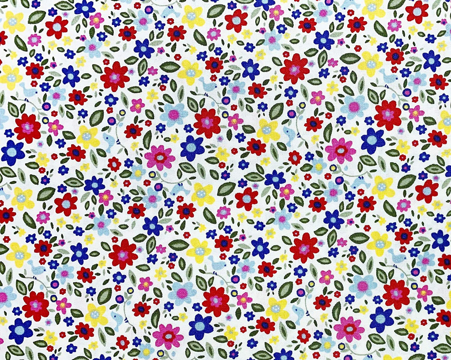 1 Metre  Spring Multi Coloured Small Floral on Ivory Background 100% Cotton Fabric x 112cm / 44