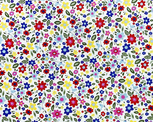 1 Metre  Spring Multi Coloured Small Floral on Ivory Background 100% Cotton Fabric x 112cm / 44