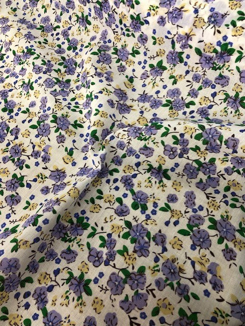 1 Metre  Lilac Polycotton Buttercup & Forget Me Not Fabric x 112cm / 44 - Ep581