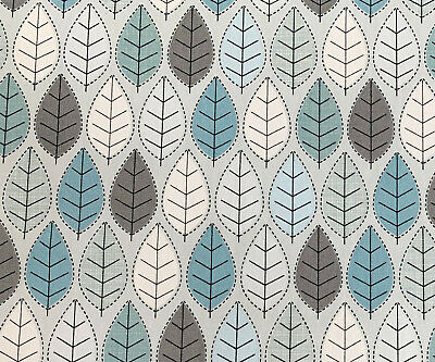 1 metre  100% Cotton Leaf Print Fabric x 112cm / 45 - blues and grey